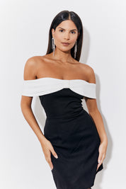 Black Contrast Bow Mini Dress