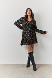 Rose Print Wrap Front Chiffon Mini Skater Dress