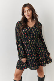 Rose Print Wrap Front Chiffon Mini Skater Dress