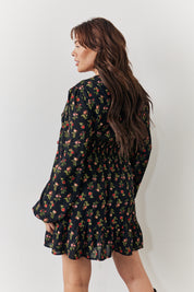 Rose Print Wrap Front Chiffon Mini Skater Dress