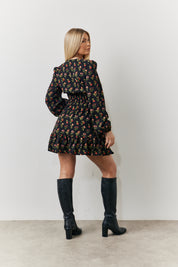Rose Print Wrap Front Chiffon Mini Skater Dress