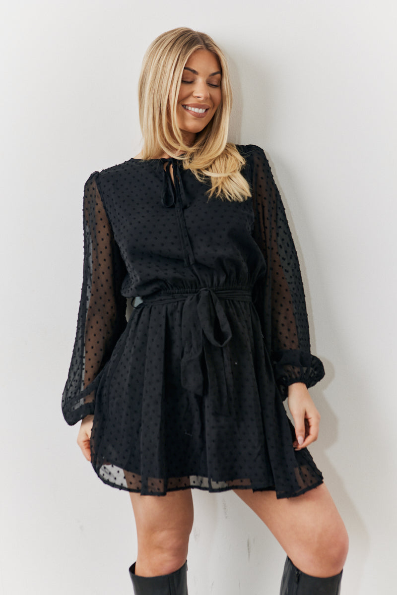 Dobby Chiffon Belted Mini Dress