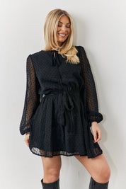 Dobby Chiffon Belted Mini Dress