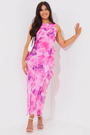 Abstract Floral Frill Detail Maxi Dress - InTheStyle