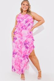 Abstract Floral Frill Detail Maxi Dress - InTheStyle