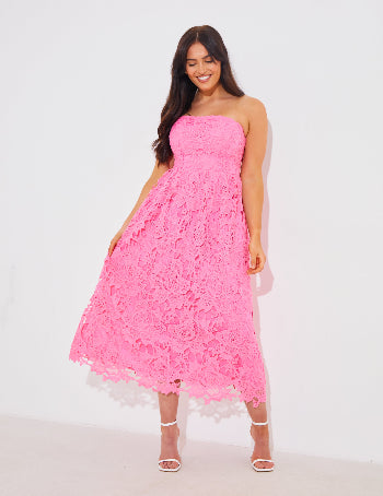 Bandeau Floral Lace Midaxi Dress