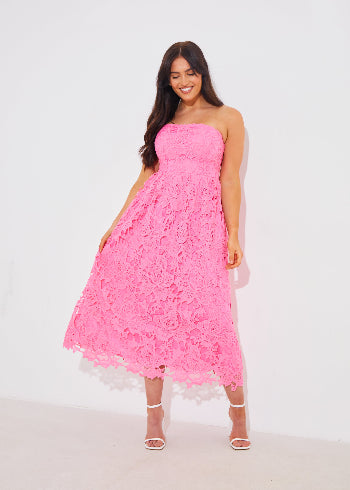 Bandeau Floral Lace Midaxi Dress