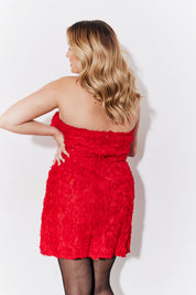 Red 3D Floral Bandeau Mini Dress
