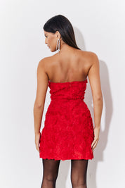 Red 3D Floral Bandeau Mini Dress