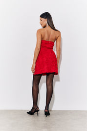Red 3D Floral Bandeau Mini Dress