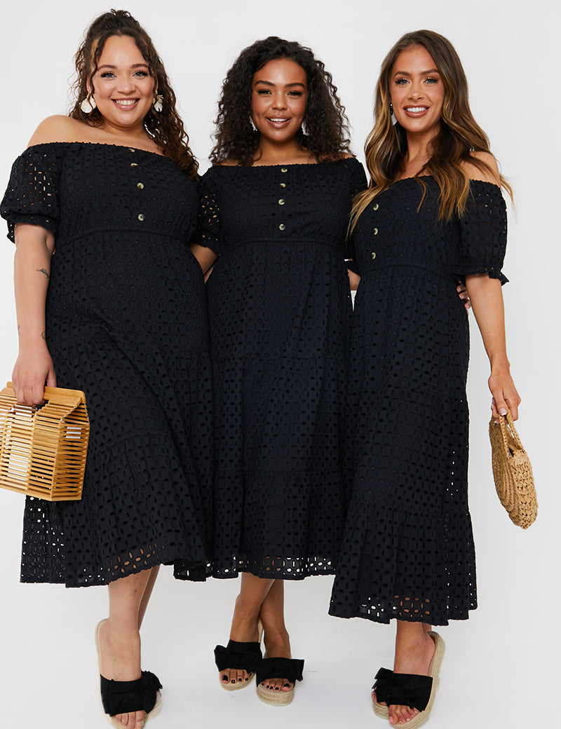 Broderie Anglaise Bardot Tiered Midi Dress
