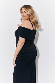 Black Magic Sculpting Strappy Bardot Midi Dress