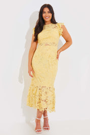 Premium Lace Panel Detail Frill Hem Midaxi Dress