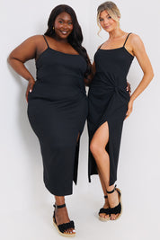 Ribbed Twist Detail Midi Dress