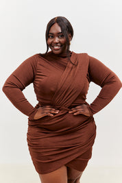 Drape Wrap Long Sleeve Mini Dress