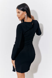 Black Magic Sculpting Drape Detail Long Sleeve Mini Dress