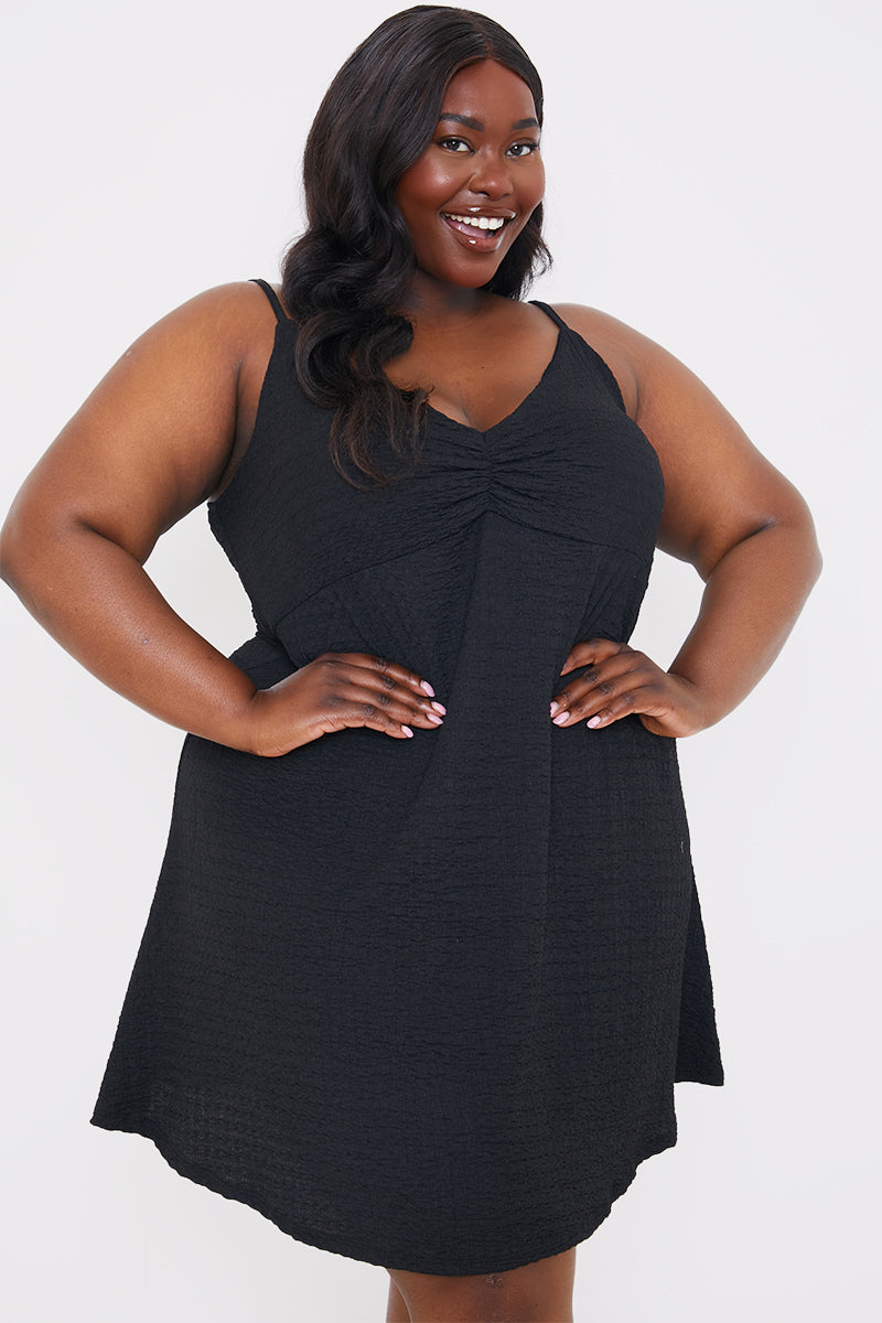 Textured Ruched Bust Mini Dress