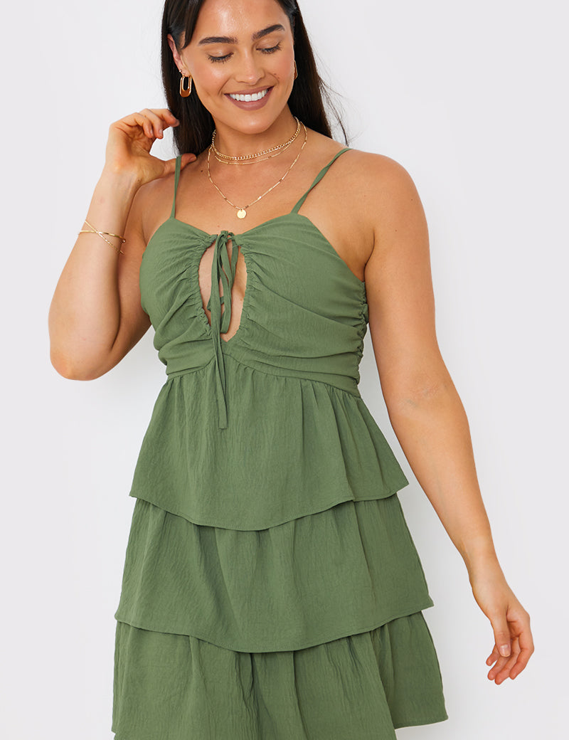 Ruched Bust Tie Mini Dress