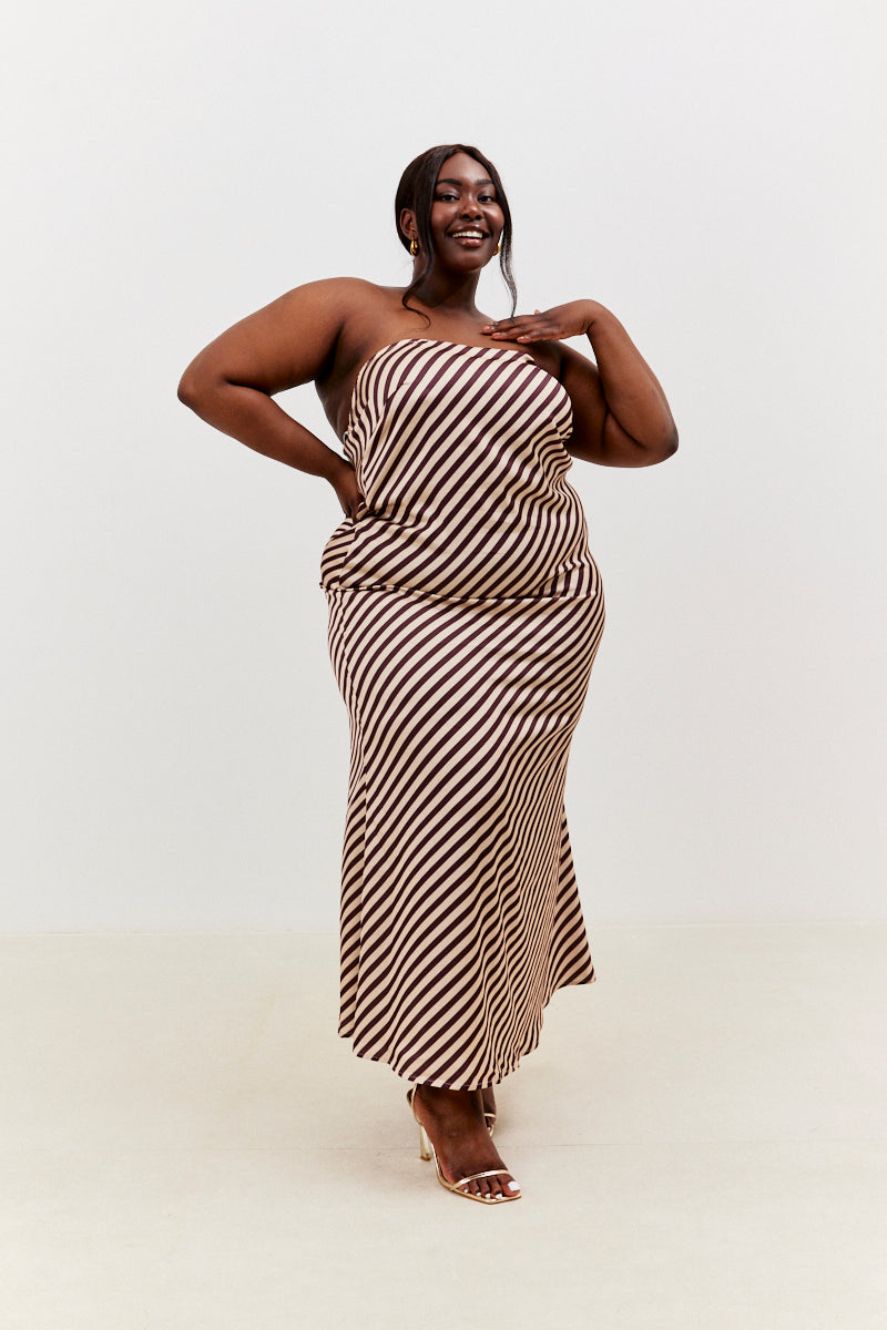 Satin Stripe Halterneck Midaxi Dress