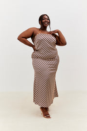 Satin Stripe Halterneck Midaxi Dress