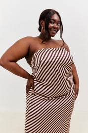 Satin Stripe Halterneck Midaxi Dress