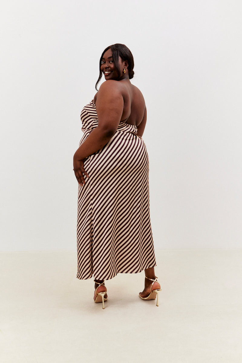 Satin Stripe Halterneck Midaxi Dress