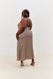 Satin Stripe Halterneck Midaxi Dress