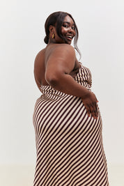 Satin Stripe Halterneck Midaxi Dress