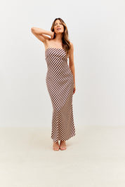 Satin Stripe Halterneck Midaxi Dress