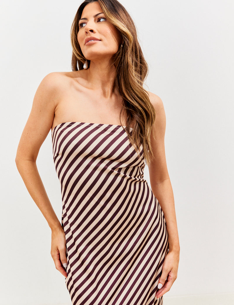 Satin Stripe Halterneck Midaxi Dress