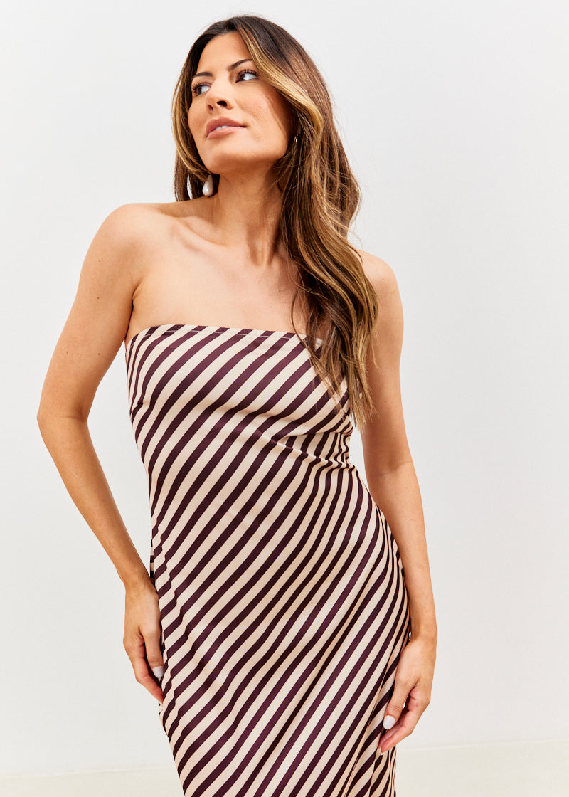 Satin Stripe Halterneck Midaxi Dress