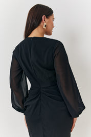 Chiffon Long Sleeve Slit Detail Midi Dress