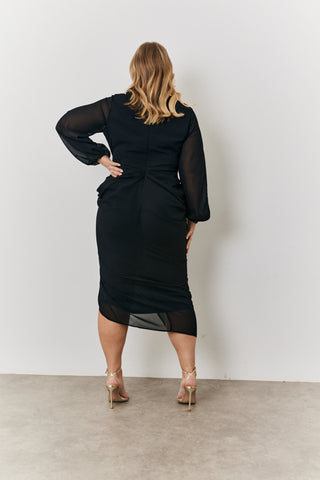 Chiffon Off-The-Shoulder Long Sleeves Dresses with Slit Rust