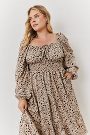 Ditsy Floral Tiered Midi Dress with Ruched Bust and Tie Front Detail