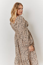 Ditsy Floral Tiered Midi Dress with Ruched Bust and Tie Front Detail