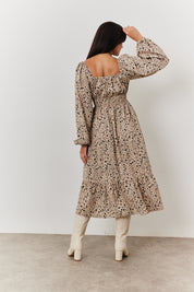 Ditsy Floral Tiered Midi Dress with Ruched Bust and Tie Front Detail
