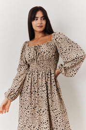 Ditsy Floral Tiered Midi Dress with Ruched Bust and Tie Front Detail