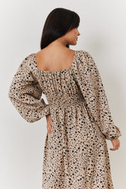 Ditsy Floral Tiered Midi Dress with Ruched Bust and Tie Front Detail