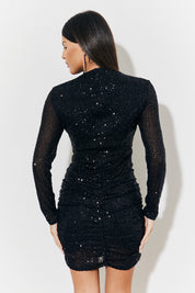 Sequin Draped Frill Front Mini Dress