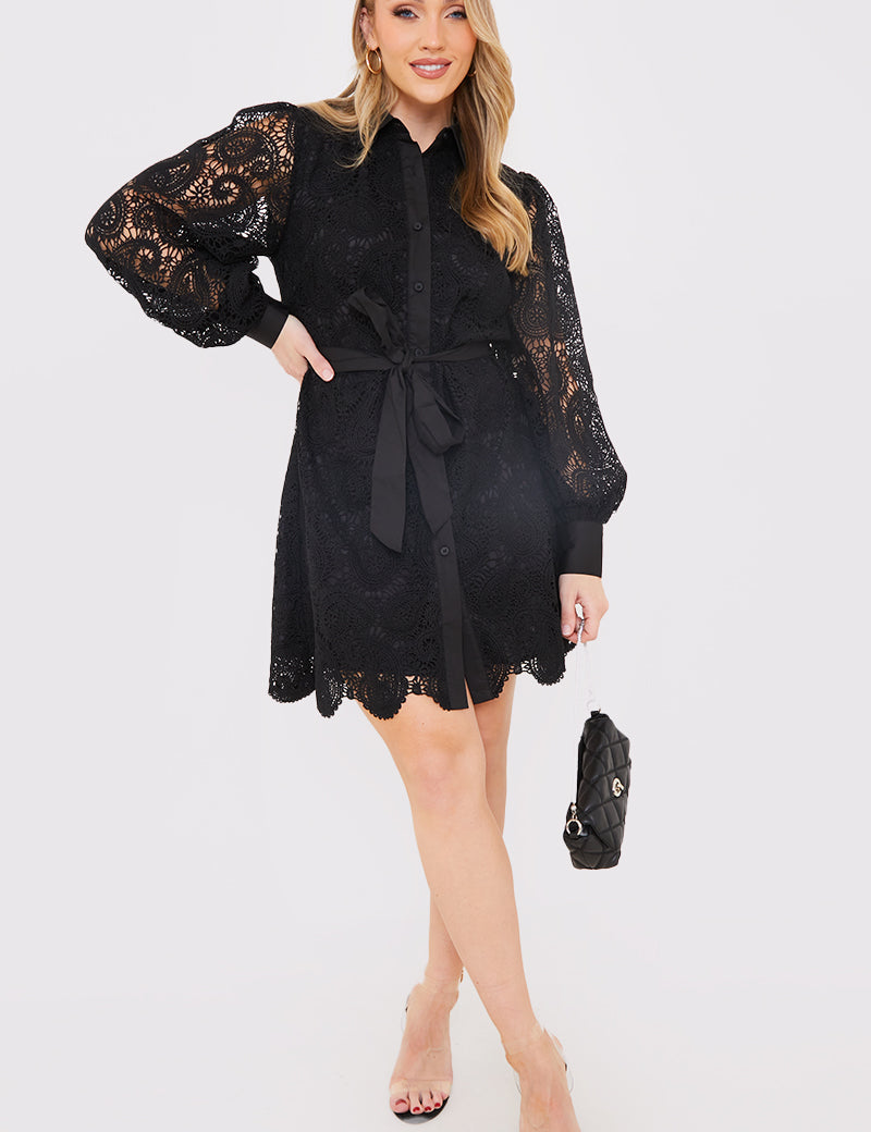 Lace Belted Shirt Dress