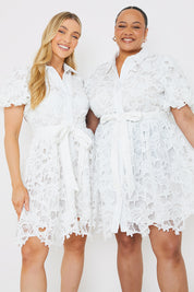 Lace Puff Sleeve Shirt Dress
