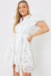 Lace Puff Sleeve Shirt Dress