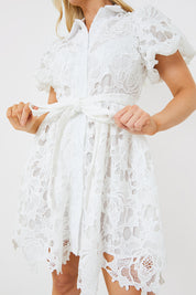 Lace Puff Sleeve Shirt Dress