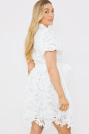 Lace Puff Sleeve Shirt Dress