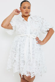Lace Puff Sleeve Shirt Dress