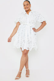 Lace Puff Sleeve Shirt Dress