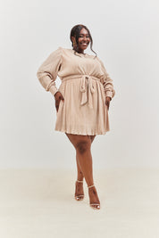 Plisse Belted Mini Dress