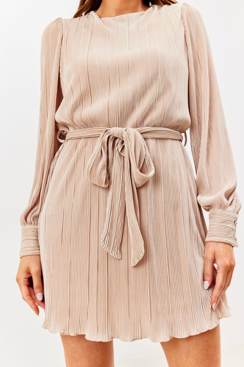 Plisse Belted Mini Dress