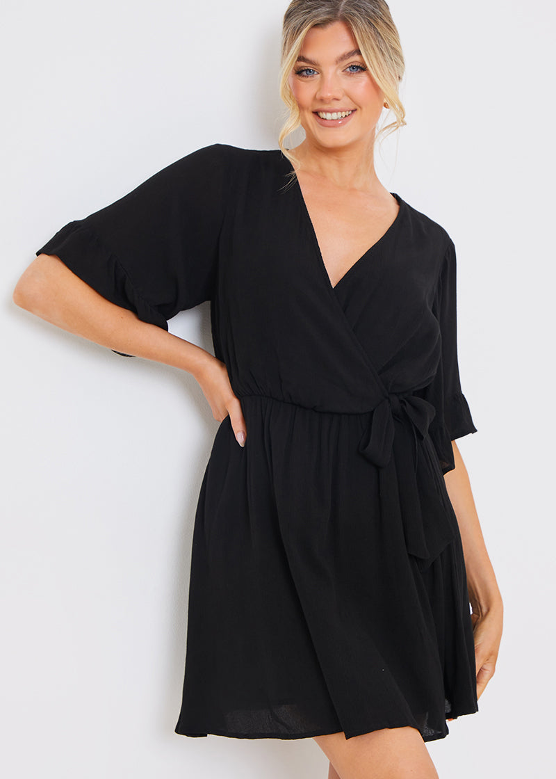 Curve Tie Detail Wrap Mini Dress