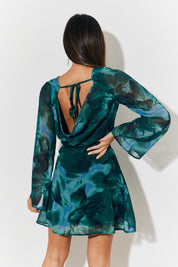Sequin Draped Boat Neck Mini Dress